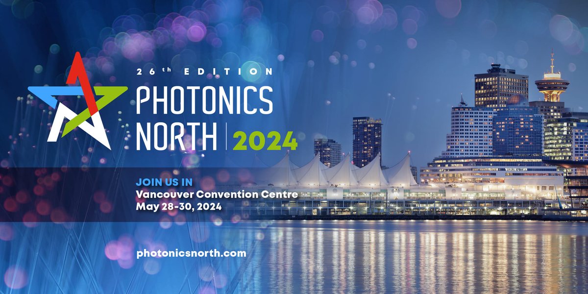 Join us at the Vancouver Convention Centre, May 28-30, 2024 for the 26th Photonics North Conference! 
---- 
Abstract submission opening - October 30, 2023 Registration opening - January 19, 2024  

photonicsnorth.com 
#photonicsnorth #photonicsnorth2024 #photonics