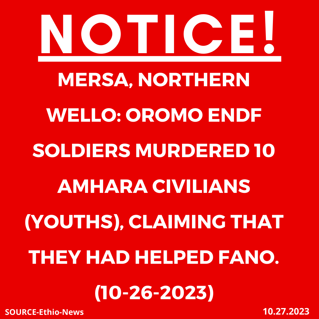 xotrinx1's tweet photo. INFO: ๐Mersa, Northern Wello: Oromo ENDF soldiers murdered 10 Amhara civilians (youths), claiming that they had helped Fano. (10-26-2023)
#Ethiopia #xotrin #Amhararegion #NorthernWello #OromoENDF #Amharagenocide #Amharamassacre https://t.co/kvho1qdj6S
