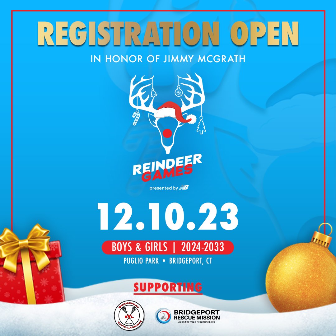 We are so excited to announce registration for the 3rd Annual Reindeer Games is officially open!

Reindeer Games supports Bridgeport Youth Lacrosse and Bridgeport Rescue Mission in honor of Jimmy McGrath.

Visit ctwolveslax.com for more info and to register!