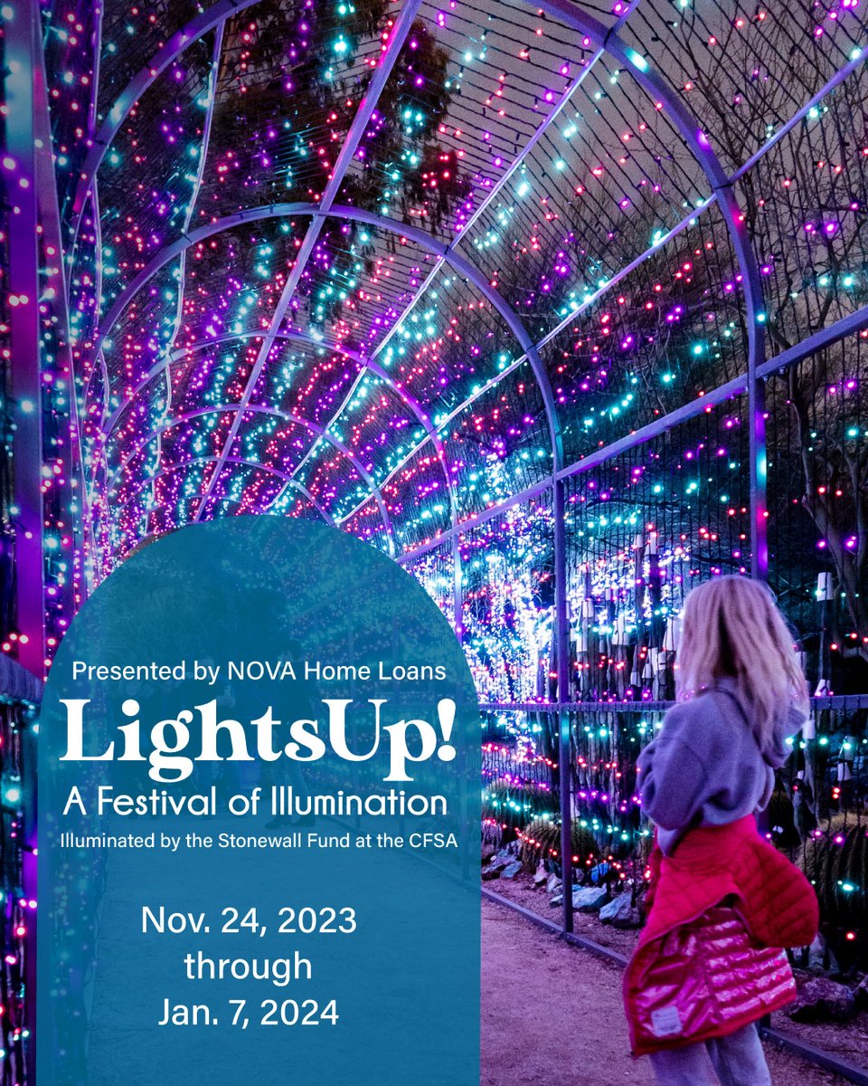 LightsUp! is a month away! Make sure to get your tickets in advance tucsonbotanical.org/lightsup/ Experience an unforgettable holiday experience unlike any other in southern Arizona! 
November 24 - January 7 
6 nights a week (Tuesday – Sunday)
6:00 pm – 9:30 pm