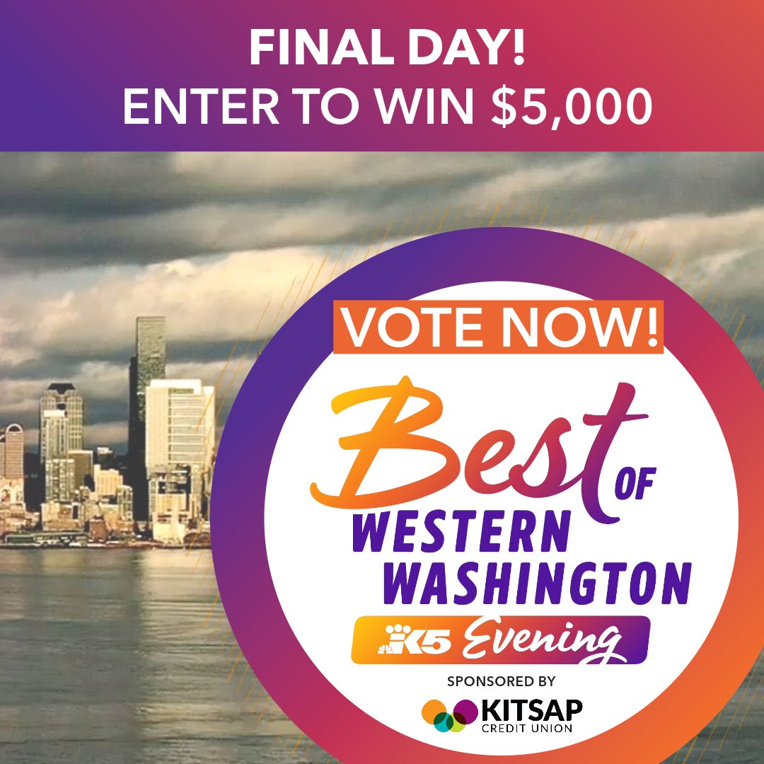 Today is the final day to show your support for the amazing local businesses in our area! Vote from over 40 categories during @<a href="/KING5Evening/">Evening on KING 5</a>'s Best of Western Washington. Plus, with each vote, you're entered to win $5,000 from KCU. Vote now: ow.ly/WFzW50PWf76