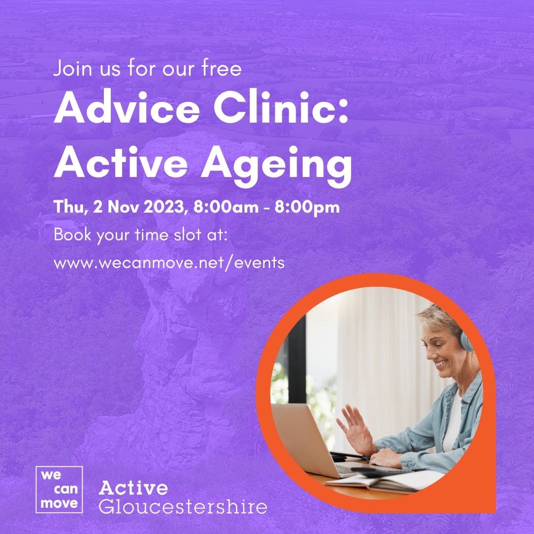 activeglos's tweet photo. Advice Clinic: Active Ageing 😀

Whether you just want to test out an idea or are already progressing your project and need extra support, we’re here to help make your project a reality!

Book your 45-minute online slot, or for more details, head to: 
https://t.co/G6LiI2xlmh https://t.co/PHGcbnqDBT
