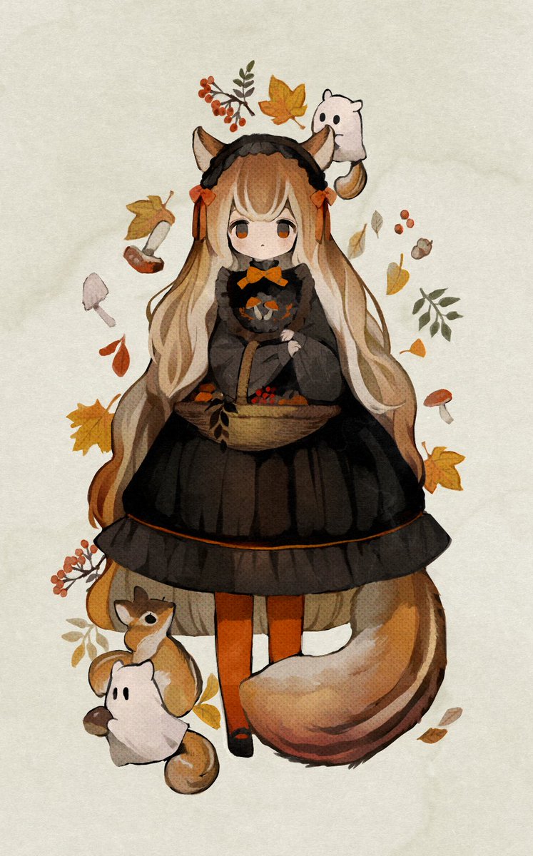 「秋のリスさんと木の実」|さくたけ🐇【ぼくの毒姫は今日もかわいい】2巻発売のイラスト