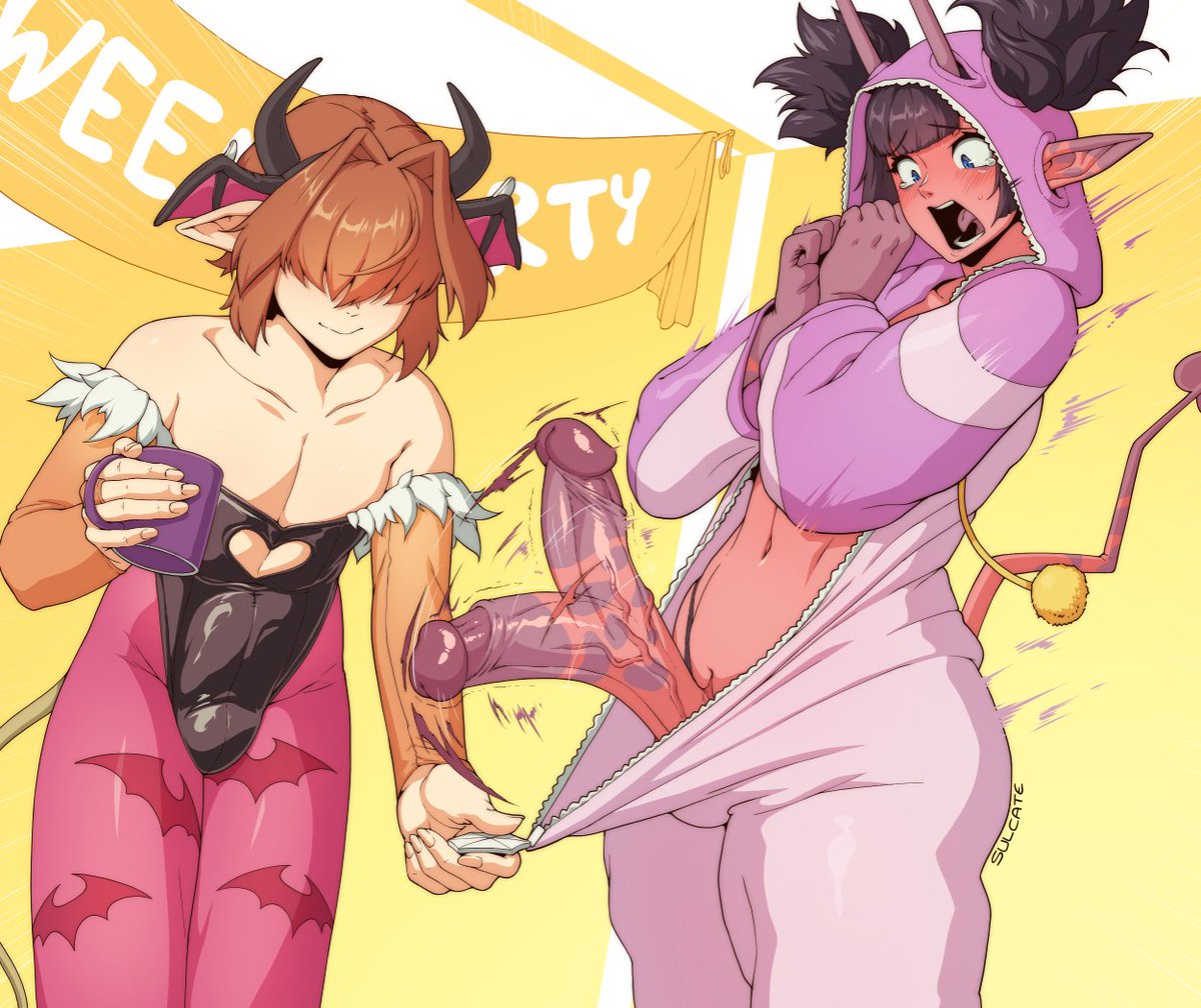 Sulcate_NSFW's tweet photo. uh-oh, mesara's been cornered at the office halloween party 😮🎃

it looks like trevor has something in mind, that or hes just interested in humiliating mesara at work. what do you think? 🤔 https://t.co/tZd8qg8ko0