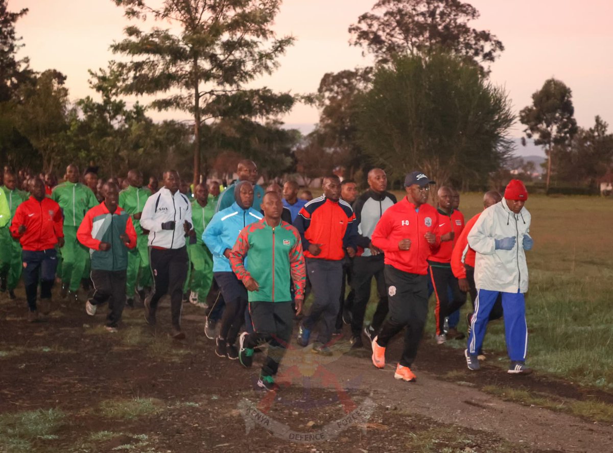 Chief of Defence Forces General Francis Ogolla today Friday 27 October 2023 broke off from his busy schedule to join senior cadet officers for a daily morning jog at the Kenya Military Academy at Lanet in Nakuru. bit.ly/477ssWM