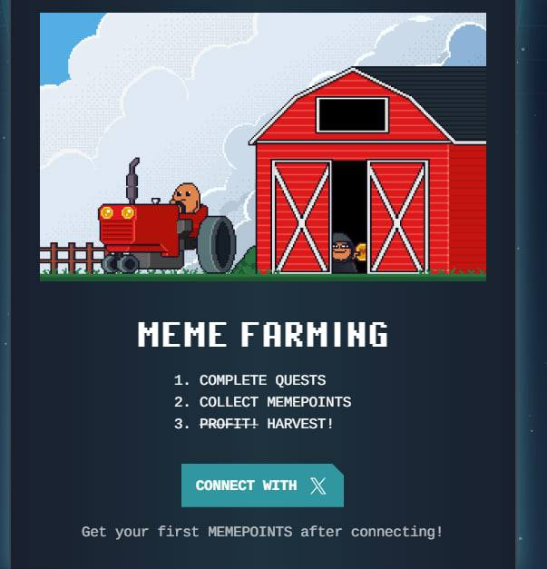 🆘🆘 Gấp Gấp Cheat Airdrop dự án #MemeLand 

👉Anh em tranh chủ cheat lẹ sắp launchpool rồi

Anh em cày Point để đổi token $MEME nha

B1: Truy cập: memecoin.org/farming

B2: Kết nối Twitter : Nhận 690 Point