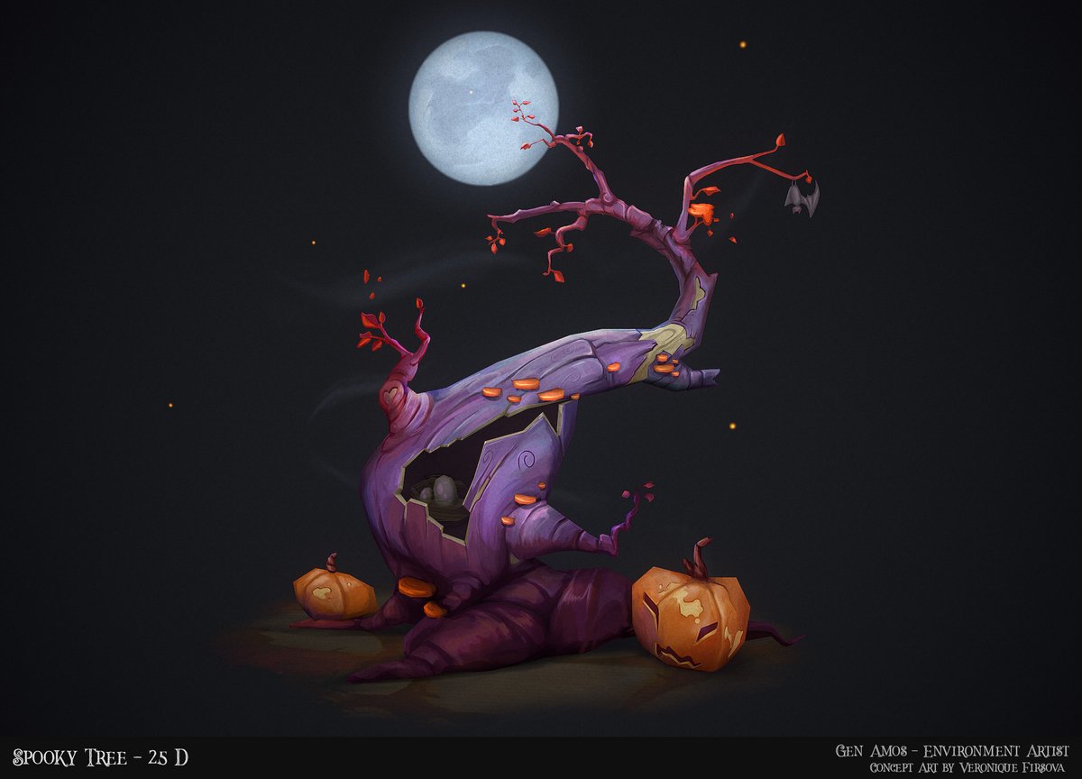 Finished my spooky tree for Halloween! 
More renders here : artstation.com/artwork/492Em2

#gameart #handpaint #stylized #3dart #3denvironment #ArtistOnTwitter