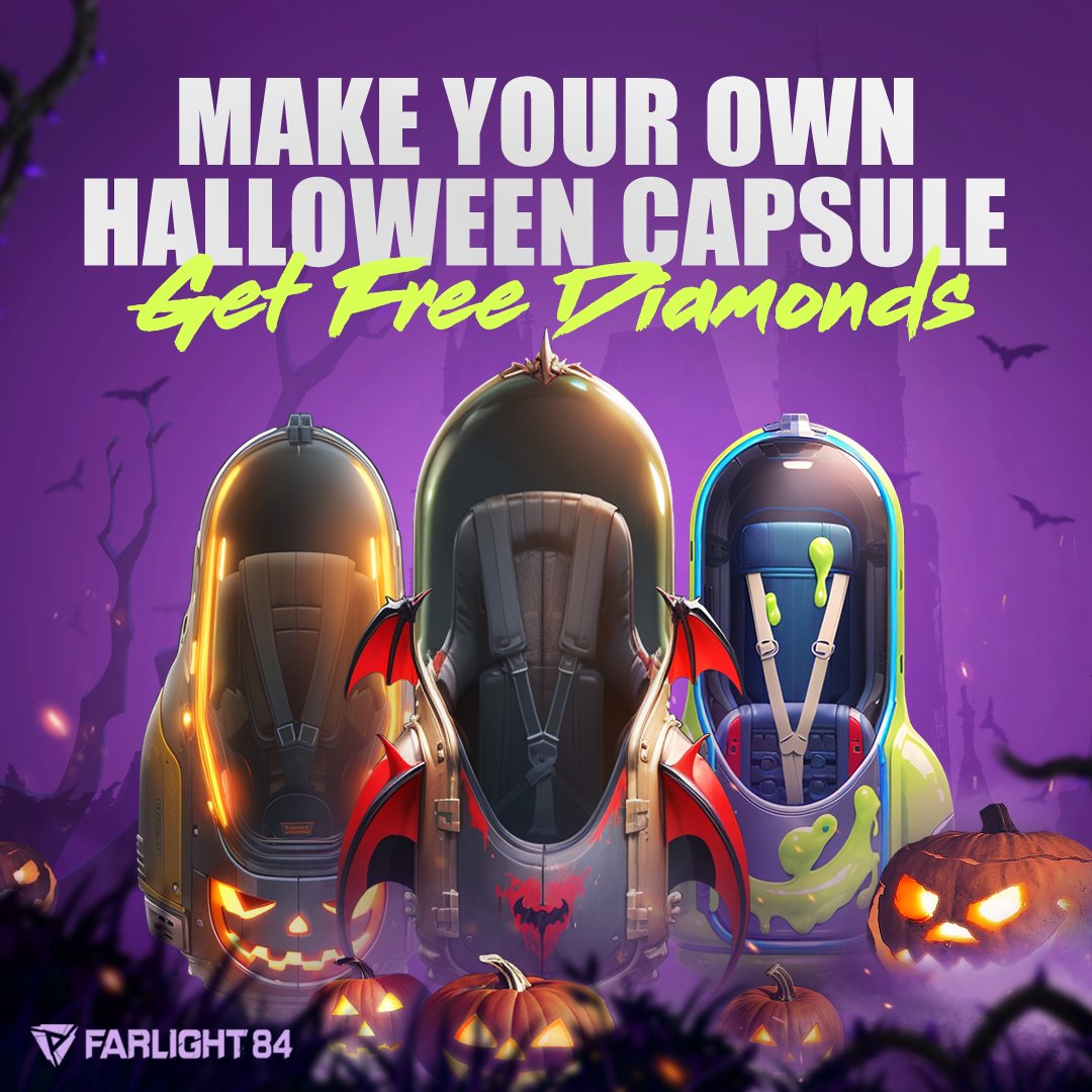 Farlight84's tweet photo. 🎃 🎁Halloween is just around the corner! 🎁🎃 
Dive into the spooky season by creating your very own Halloween Capsule. Craft it, showcase it, and stand a chance to win exciting prizes! 
To participate:
1. 📌Design your unique Halloween Capsule. Get started here: https://t.co/2D2p9bs2L1
2. 📌Share it with the hashtag #Farlight84Halloween along with your game UID.
Prizes up for grabs:
🌟 Excellence Award: 200 Diamonds (for 50 winners across all regions)
🎉 Participation Award: 50 Diamonds (for 300 winners across all regions)
*To be selected by Farlight 84 Team based on a combination of factors including artstyle and number of likes.
Get crafting and may the spookiest Capsule win! 🕷️👻
#Farlight84 #Halloween #Design
