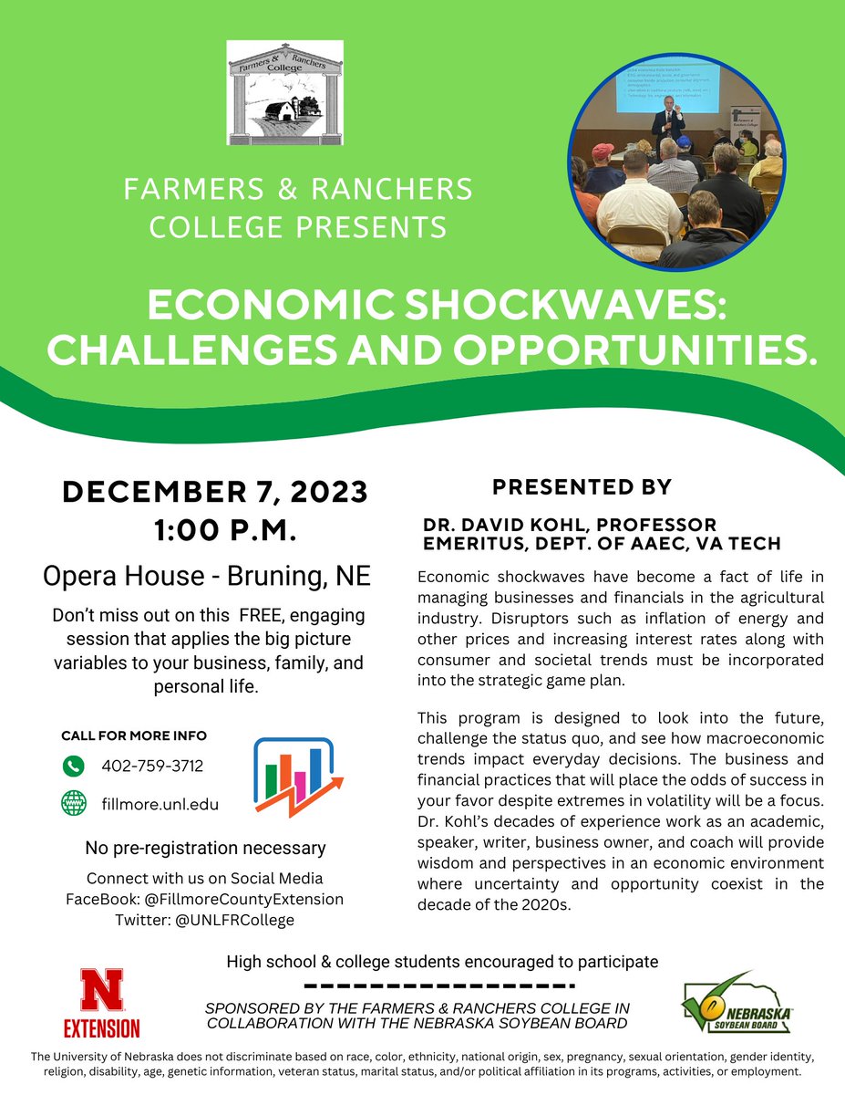 Farmers & Ranchers College (@unlfrcollege) on Twitter photo It's that time of year... another season of programming! Dec. 7th will kick things off with Dr. Kohl! #NebExt <a href="/VTAgEcon/">Virginia Tech AgEcon</a> <a href="/UNLAgEcon/">Nebraska Ag Economics</a> <a href="/CountyFillmore/">Fillmore County Extension</a> It's that time of year... another season of programming! Dec. 7th will kick things off with Dr. Kohl! #NebExt <a href="/VTAgEcon/">Virginia Tech AgEcon</a> <a href="/UNLAgEcon/">Nebraska Ag Economics</a> <a href="/CountyFillmore/">Fillmore County Extension</a>