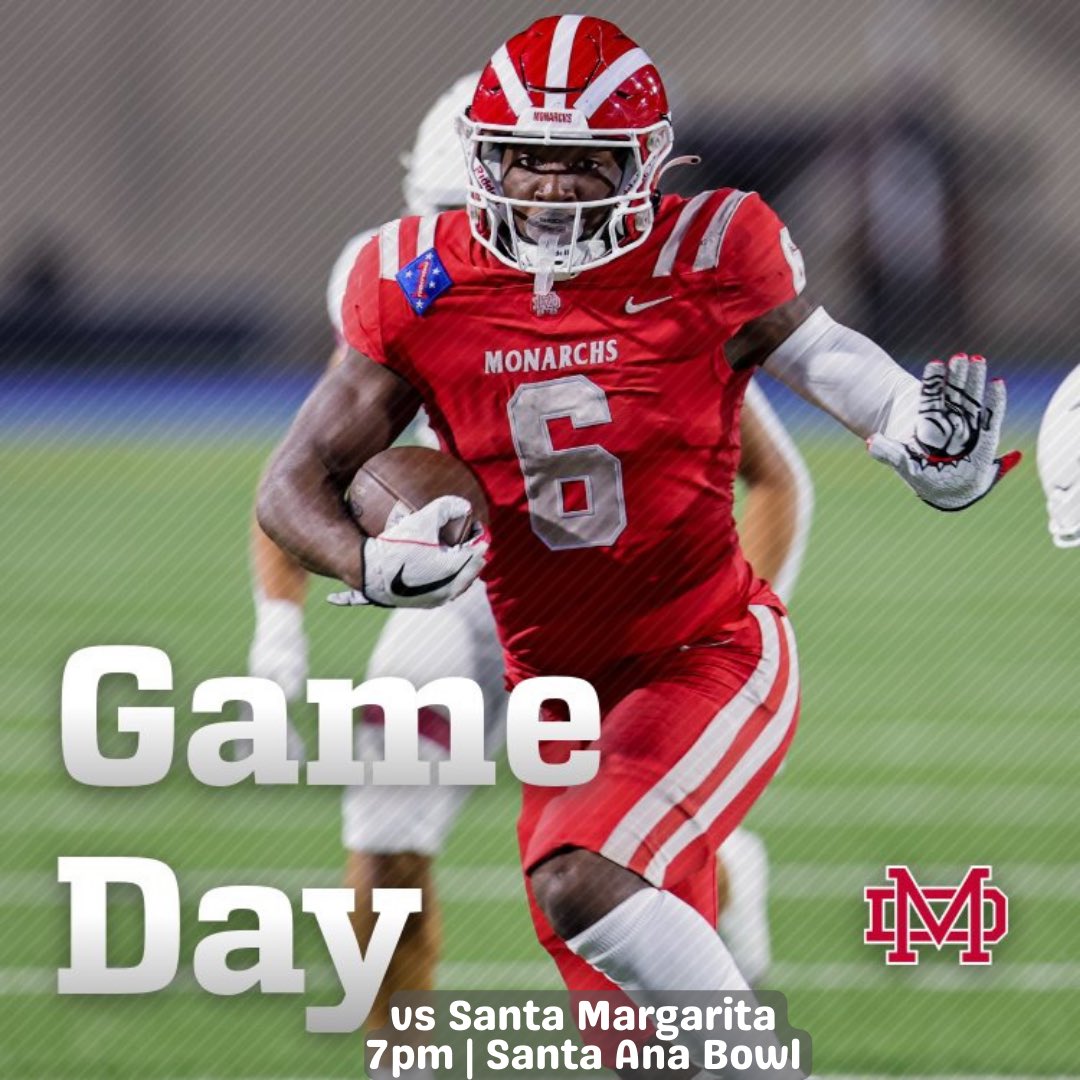 MDFootball's tweet image. It’s Game Day!!! 
Tonight, the Monarchs take on the Santa Margarita Eagles at home. Come out and support these #3Stripers as they finish the regular season at The Bowl! 
\|/

#MaterDeiFootball #RedVision #BeatSantaMargarita