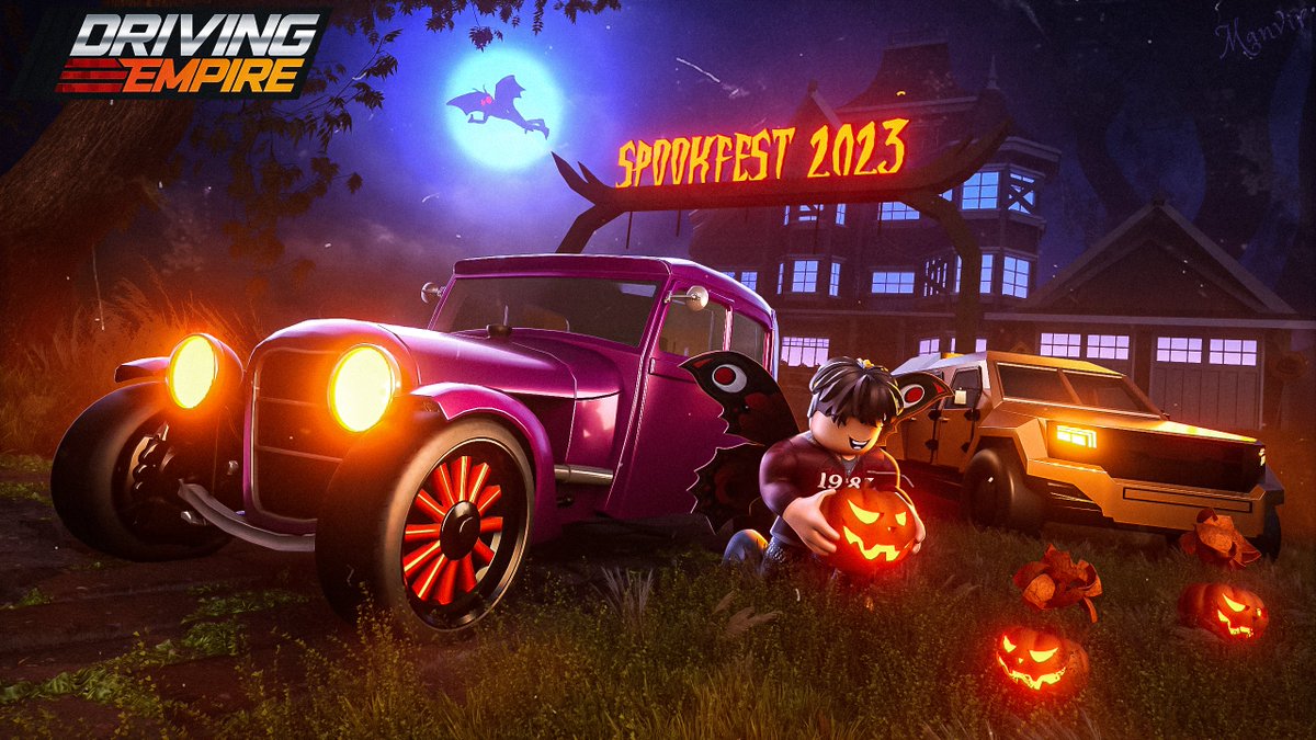 Halloween Thumbnail for @_DrivingEmpire 's update last week. Enjoyed making this one :) I hope y'all like it too. Please do Like ❤️and Retweet 🔁 See my work at manvirarts.com #Roblox #RobloxDev #robloxart #RobloxGFX