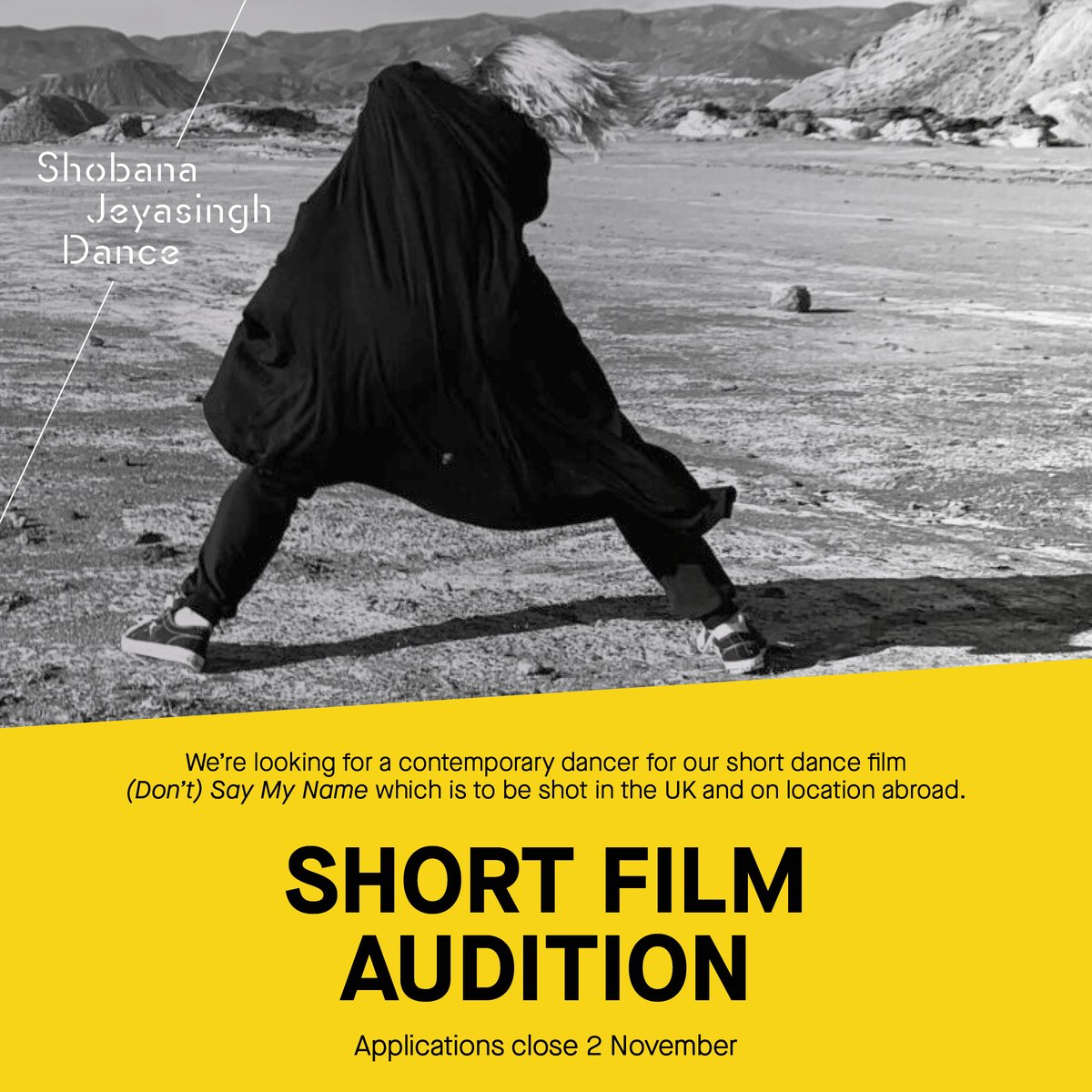 DANCE AUDITION ANNOUNCEMENT ❗ We’re looking for a female contemporary dancer for our short dance film which is to be shot in the UK and on location abroad. Auditions close 2 November - find out more and how to apply 👉 shobanajeyasingh.co.uk/news/short-fil… #Dance #DanceAuditions