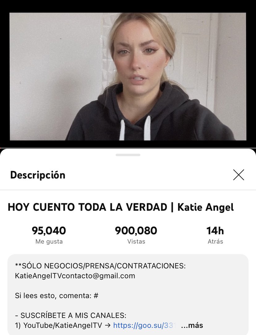 KatieAngelFacts's tweet photo. El último video de Katie Angel subido a su canal de YouTube “HOY CUENTO TODA LA VERDAD” ya supera los 900k a 14 horas de su estreno. https://t.co/JbmzLOEQAf