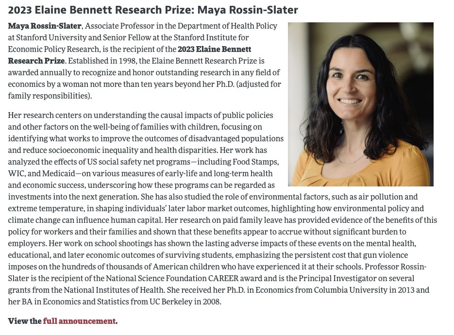 Congrats to my amazing, super smart, kind, and crazy productive colleague @maya_rossin! 🎉🥳🎈🎈 @SIEPR @StanfordHP @Stanford aeaweb.org/about-aea/comm….