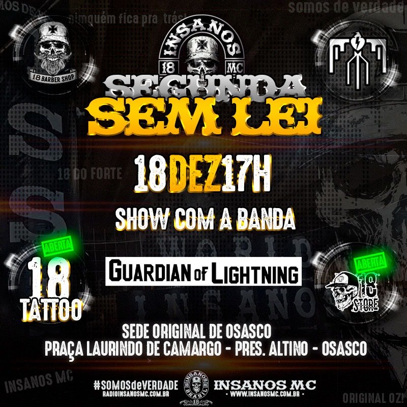 We are going to play for the first time on ‘Lawless Monday’ at the original headquarters of Insanos MC in Osasco, São Paulo on December 18th ⚡️🤘🏻💥🔥 #thundermetal #insanosmc #segundasemlei #osasco #saopaulo  #eclipserecords #guardianoflightning