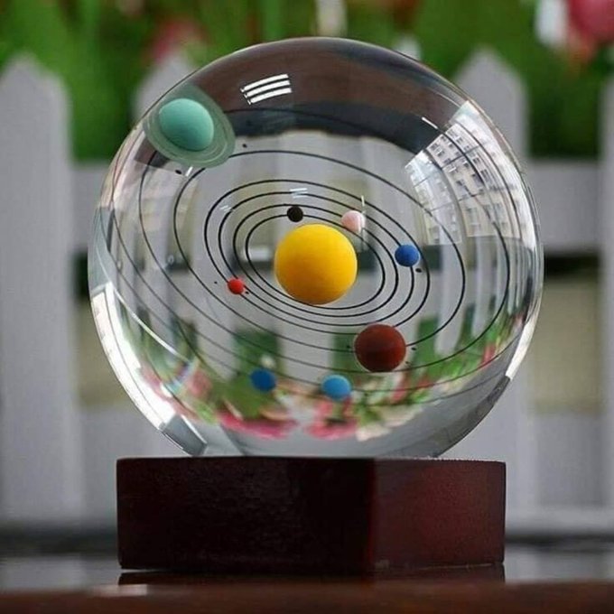 O sistema solar dentro de um globo de vidro.