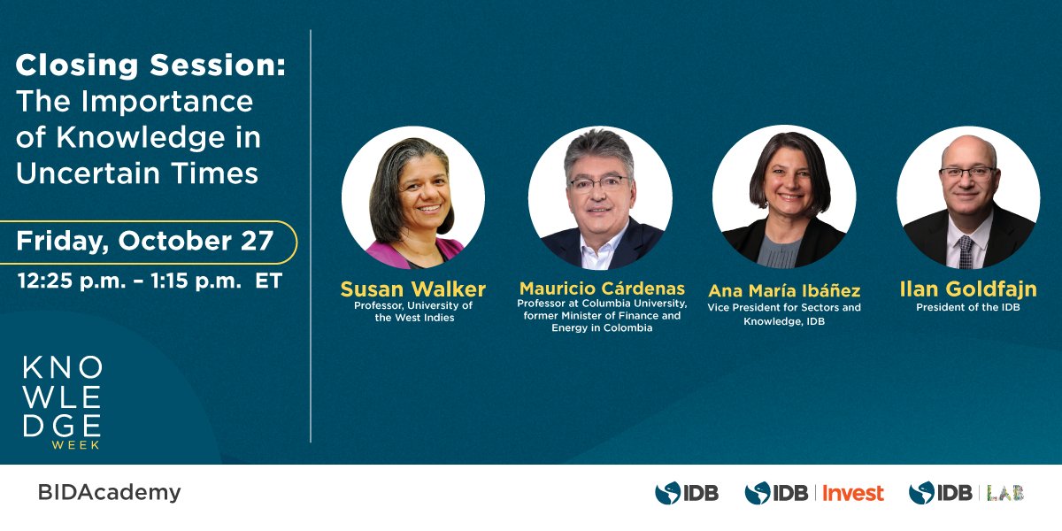 the_IDB's tweet photo. 🔴LIVE | What is the importance of knowledge in uncertain times? 

We conclude the #IDBKnowledgeWeek with reflections and learning.  
Join us! https://t.co/KNU0CQApe2 https://t.co/syJUAUNmFV