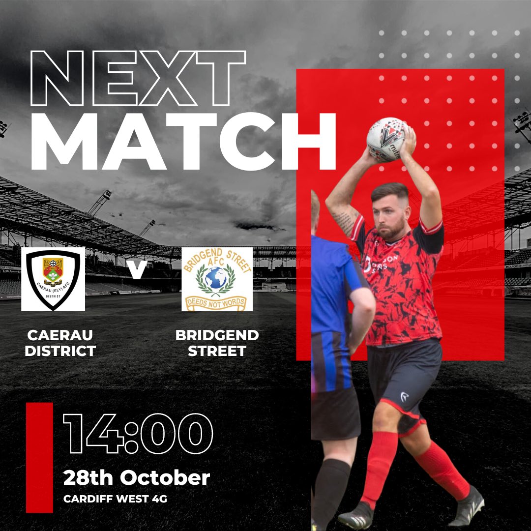 Big game tomorrow as we welcome Bridgend Street for the return fixture this season 🔴⚫️ Come and support the lads 👏🏼