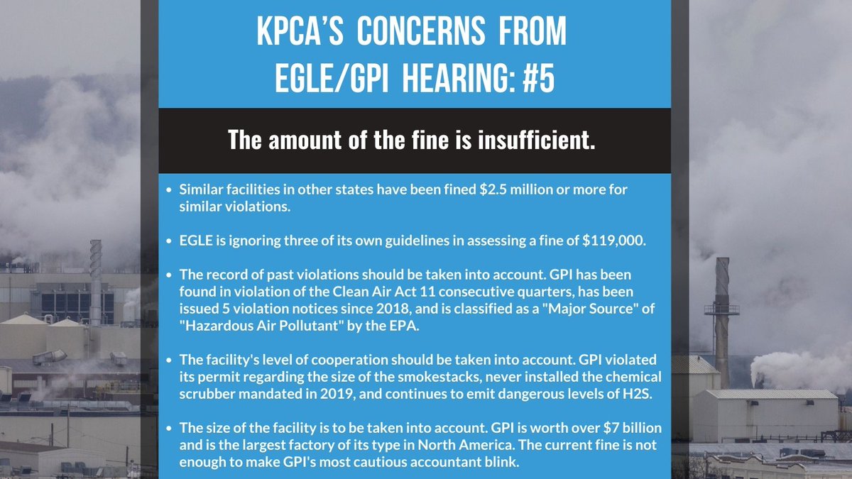 KPCA2023's tweet photo. @MichiganEGLE claims that they set fines at a level that incentivizes polluting corporations to change their ways. The current fine is not high enough for Graphic Packaging International in Kalamazoo, MI to even notice. Incentivizing GPI is clearly not working. https://t.co/QJyNOa9E6C