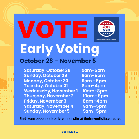 BOENYC's tweet photo. Early Voting Begins Tomorrow! https://t.co/gQM9EYsfoY