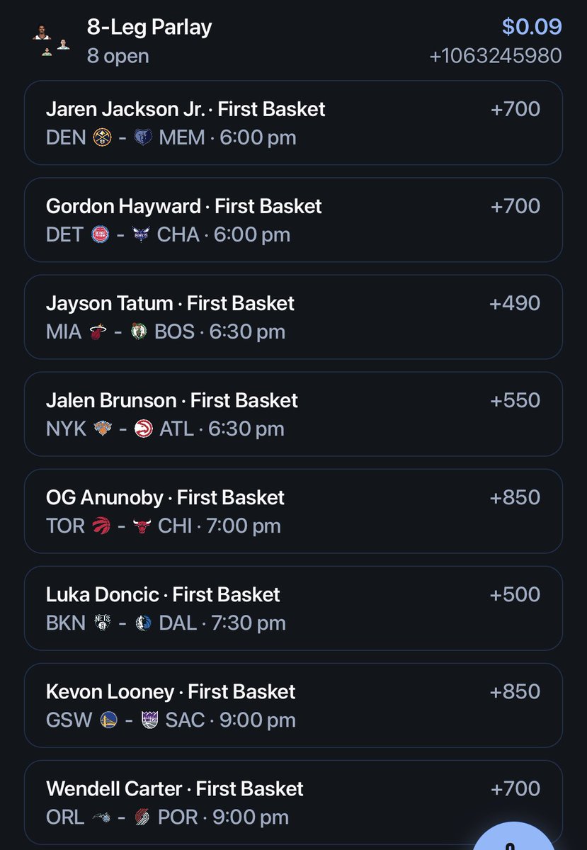 FirstBasketMan's tweet photo. 🏀ROUND ROBIN OTD🏀
Only right on #FirstBasketFriday to play (hit) a +1063245980 🌙 shot 🚀
I have this play Round Robin’d
Considered PG13/Zubac here but couldn’t decide so left them out
Least confident tip is DET/CHA
LETS HAVE A DAY ‼️
#GamblingTwitter #FirstBasket https://t.co/baSz3RmfMX