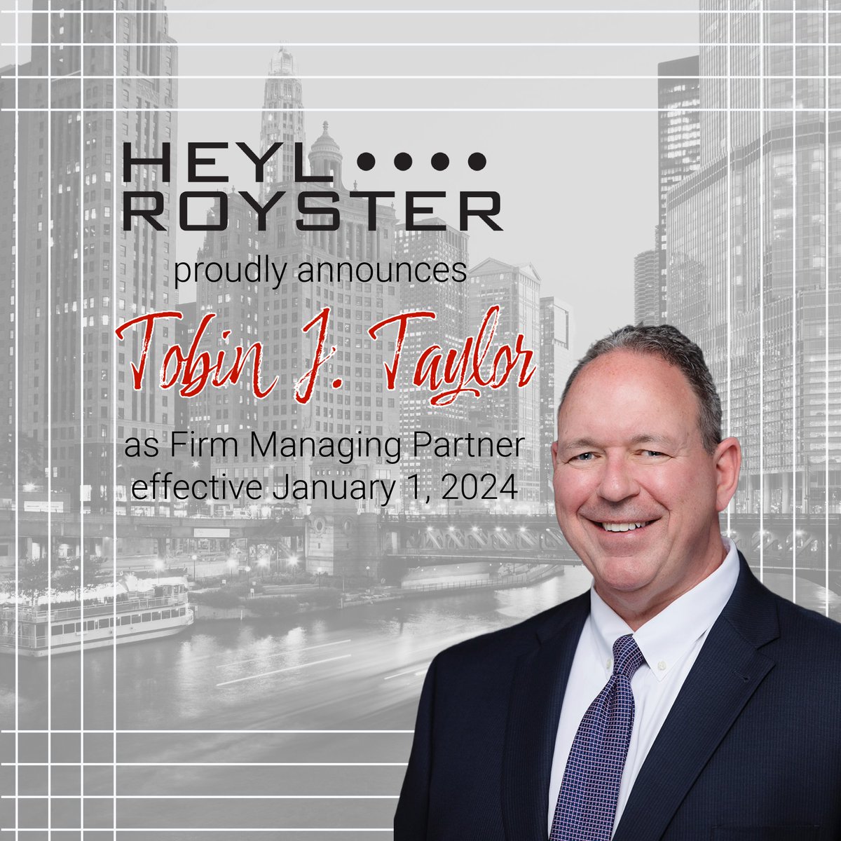 HeylRoyster's tweet photo. Congratulations to Tobin Taylor on his appointment as Firm Managing Partner! Read more at: https://t.co/CAlDMfDKgK https://t.co/sCT7NcmrGV