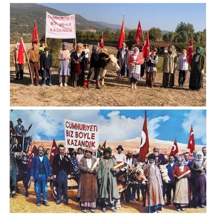 İyi Akşamlar Dostlar.🙏🇹🇷Uşak’ta çekilen ve çekildiği günden beri Cumhuriyet Bayramlarının sembolü olan "Cumhuriyet'i Biz Böyle Kazandık" fotoğrafı Acıpayam'daki Alcı Ortaokulu'nda öğrenciler tarafından canlandırıldı. Uşak lı olduğum için bir kez daha gurur duydum