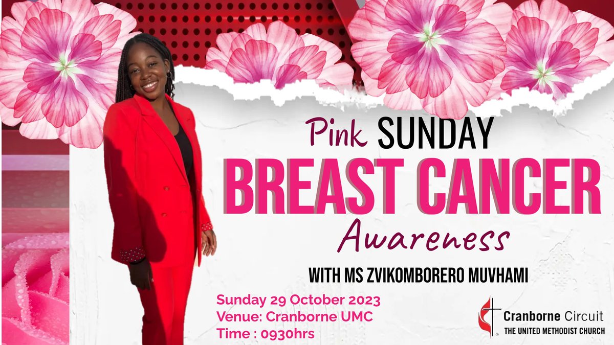 cranborneUMC's tweet photo. Sunday Teaching will be shared by Ms Zvikomborero Muvhami.
Breast Cancer Awareness will be led by UMYF. Everyone to wear pink at church. 
$1 payment by all wearing Pink and $2 for those without Pink. https://t.co/sQE0MF9Usu