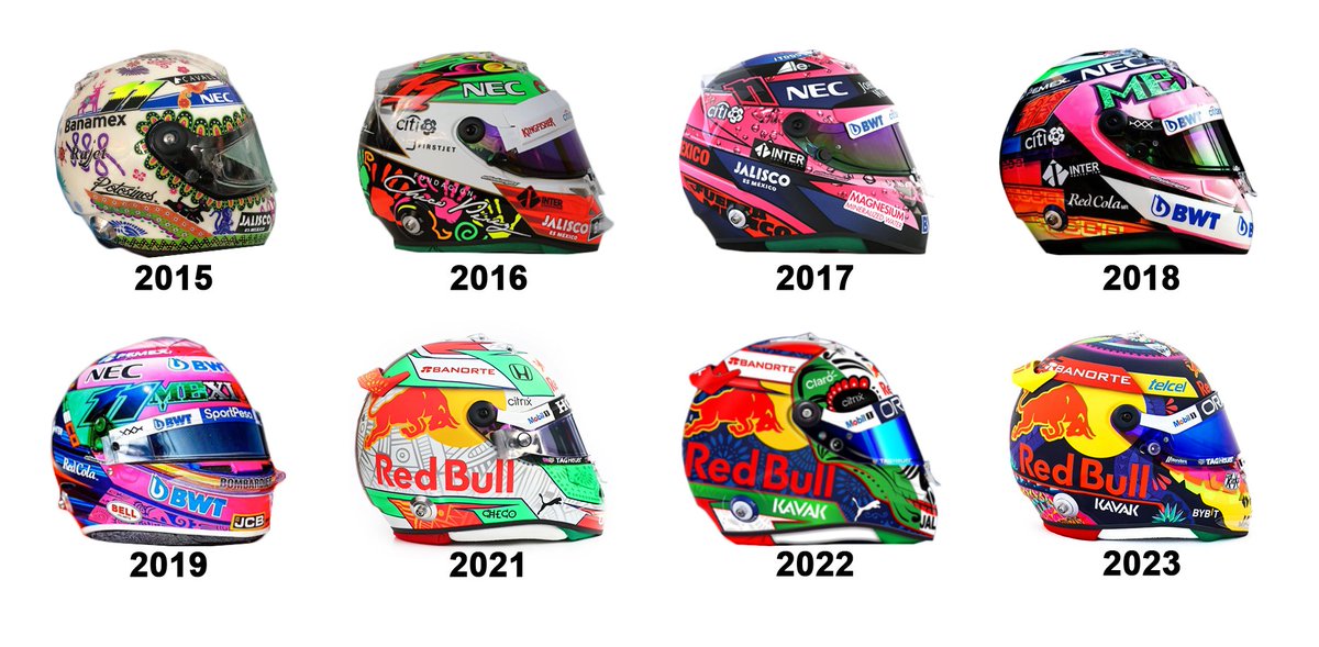 Mexican GP helmet designs of Sergio Perez since 2015 

#sp11 #perez #checoperez #SergioPerez #MexicanGP #mexico #forceindia #redbull📷 #redbullf1 #f1 #formula1 #motorsport