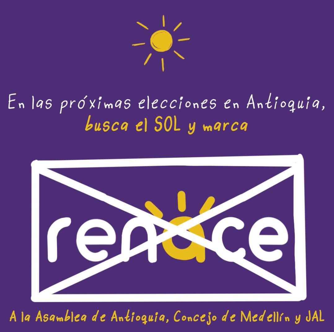El domingo busca el SOL ☀ en el tarjetón y vota Renace en Asamblea, Concejo y JAL para que podamos trabajar colectivamente hacia el derecho a la tranquilidad.