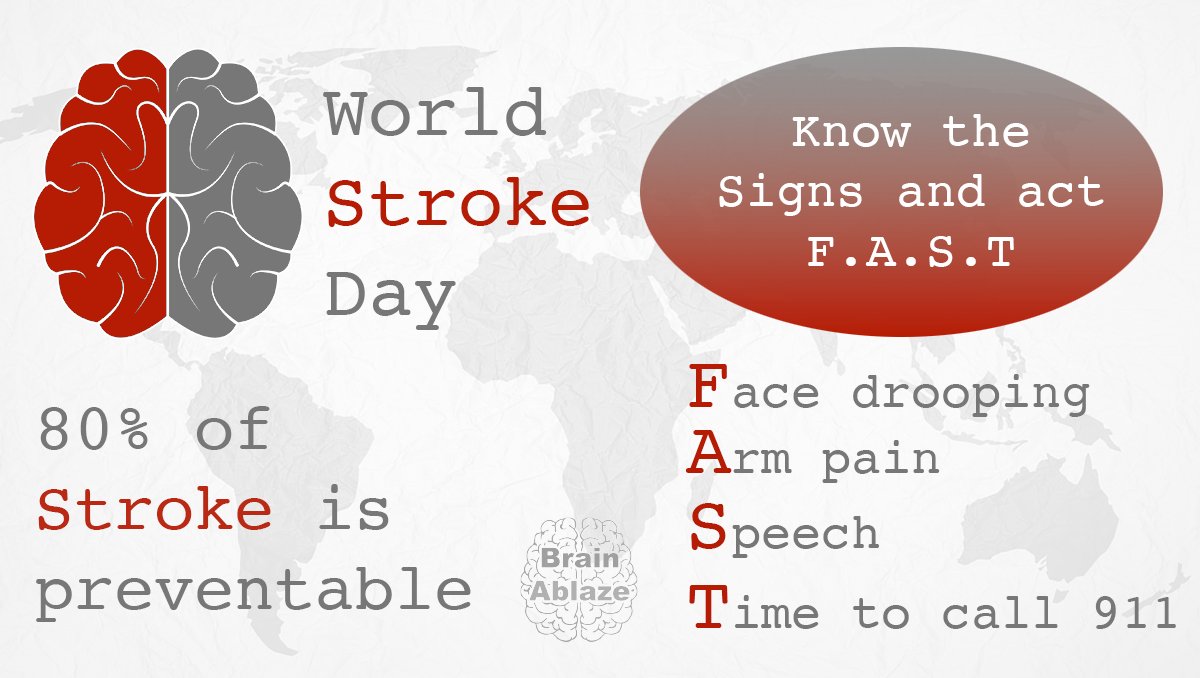 Today is #WorldStrokeDay! #stroke is a common cause of #epilepsy. Stroke occurs when blood flow to the brain is interrupted causing cells to die because they stop getting oxygen and nutrients. -- Do you know anyone who has had a stroke? #EpilepsyAwareness