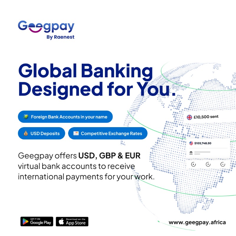 RaenestApp's tweet photo. Over 250,000 freelancers, creators, and remote workers in Nigeria, including those on platforms like Upwork, Fiverr, Amazon, and Andela, trust our USD, GBP &amp; EUR virtual bank accounts for seamless international payments.

Sign up now and start earning like a pro! #GeegpayForYou