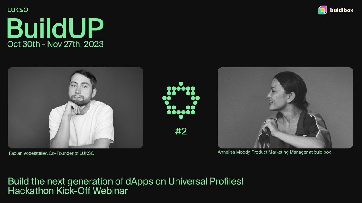 lukso_io's tweet photo. 📣 Calling all hackers 👩‍💻⛓️👨‍💻

Join us for the BuildUP #2 Kickoff Webinar with @feindura and @buidlbox on Oct 30th at 5pm CET for details on the hackathon prize categories, bounties, workshops, judging metrics, tips &amp; more! 🛠️

📺 https://t.co/uw0ZhHQ9i7 https://t.co/eQX8SrxbYZ