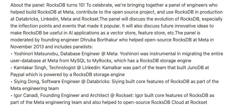 RocksDB 10 Year Anniversary Celebration!

November 2nd at 2:10 pm PT
Virtually and at the Computer History Museum
Register: rockset.com/index-conf/