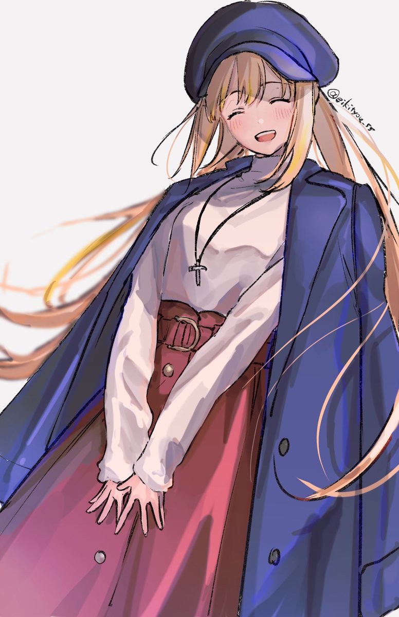 artoria caster (fate) ,artoria pendragon (fate) 1girl blonde hair hat solo closed eyes long hair smile  illustration images