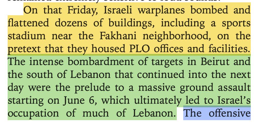 queersocialism's tweet photo. the importance of historical literacy: israeli colonial-imperialists have been using this narrative to justify the bombardment and massacring of entire regions for decades. 

as evidenced by them using it as a pretext for the invasion of lebanon in the early 1980s https://t.co/g8N7OuhmaW