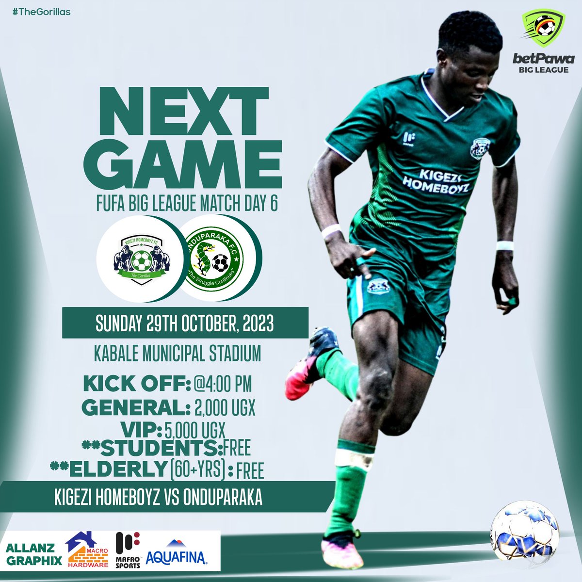 HomeBoyzFC's tweet photo. #NEXTGAME🔥📌
Hello Kigezi💪
Hello Uganda💪
🦍⚽🦍 𝙫𝙨 @OnduparakaFC1
𝙎𝙐𝙉𝘿𝘼𝙔 29𝙏𝙃 𝙊𝘾𝙏𝙊𝘽𝙀𝙍 2023
𝙆𝘼𝘽𝘼𝙇𝙀 𝙈𝘼𝙄𝙉 𝙎𝙏𝘼𝘿𝙄𝙐𝙈
🔥🔥🔥🔥🔥🔥🔥🔥🔥🔥🔥
#EntryCharge👇
#General: Ugshs 2000/=
#VIP: Ugshs 5000/= https://t.co/ttv7Nkwexe