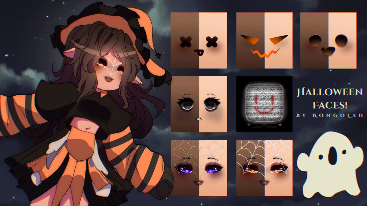 Halloween faces i forgot about!!! <//3 🎃🌙🕸️ I made these like last month but i forgot to yk actually post them - here they are!!!! :DDDD which face is ur fav? ;3 #roblox #robloxart #robloxdev #rtc