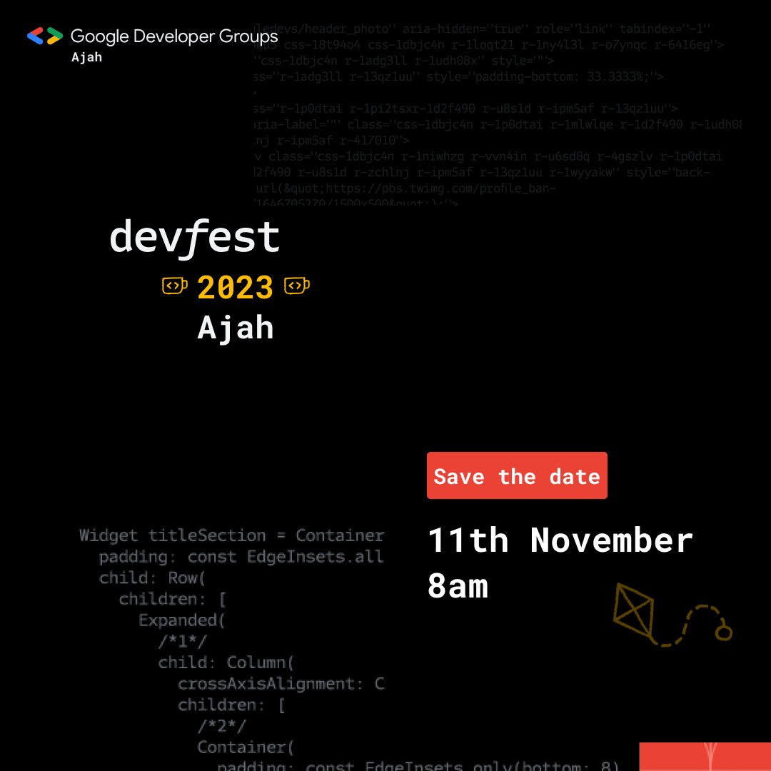 GdgAjah's tweet photo. 📢 Big news!🕺🏽💃🏻

DevFest Ajah 2023 is FREE for all!

No fees, no barriers — just pure tech excitement.

Join us on Saturday, November 11th, 2023, for a day of learning and fun.

Spread the word, and register today at https://t.co/0HhOJYD8HJ for free entry.

#DevFestAjah #GDGAjah https://t.co/rG038k32yF