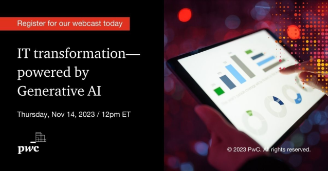 Join PwC’s GenAI and IT transformation leaders to learn how GenAI is being used in IT today and how your organization can be better positioned to take advantage of the continued technological improvements of tomorrow. pwc.to/45NGFae