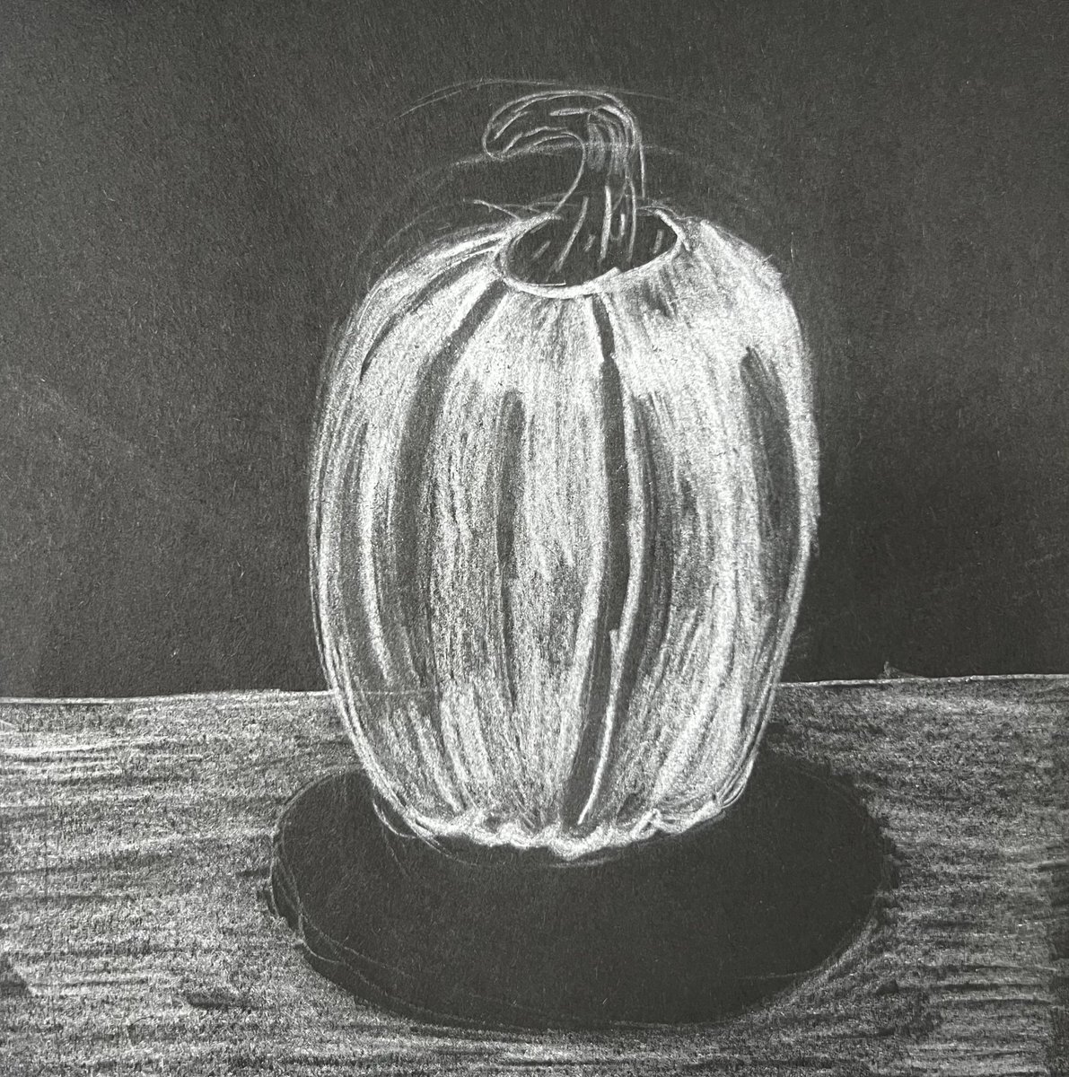 artBWHS's tweet photo. Celebration Friday! Ss are learning to use white colored pencil on black paper. Tis’ the season for pumpkins! Now on to a gridded animal…@BWLSD https://t.co/0lb7xLBBtM