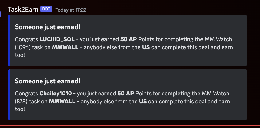See for yourself some users earning 50 AP points, per video ($0.05)