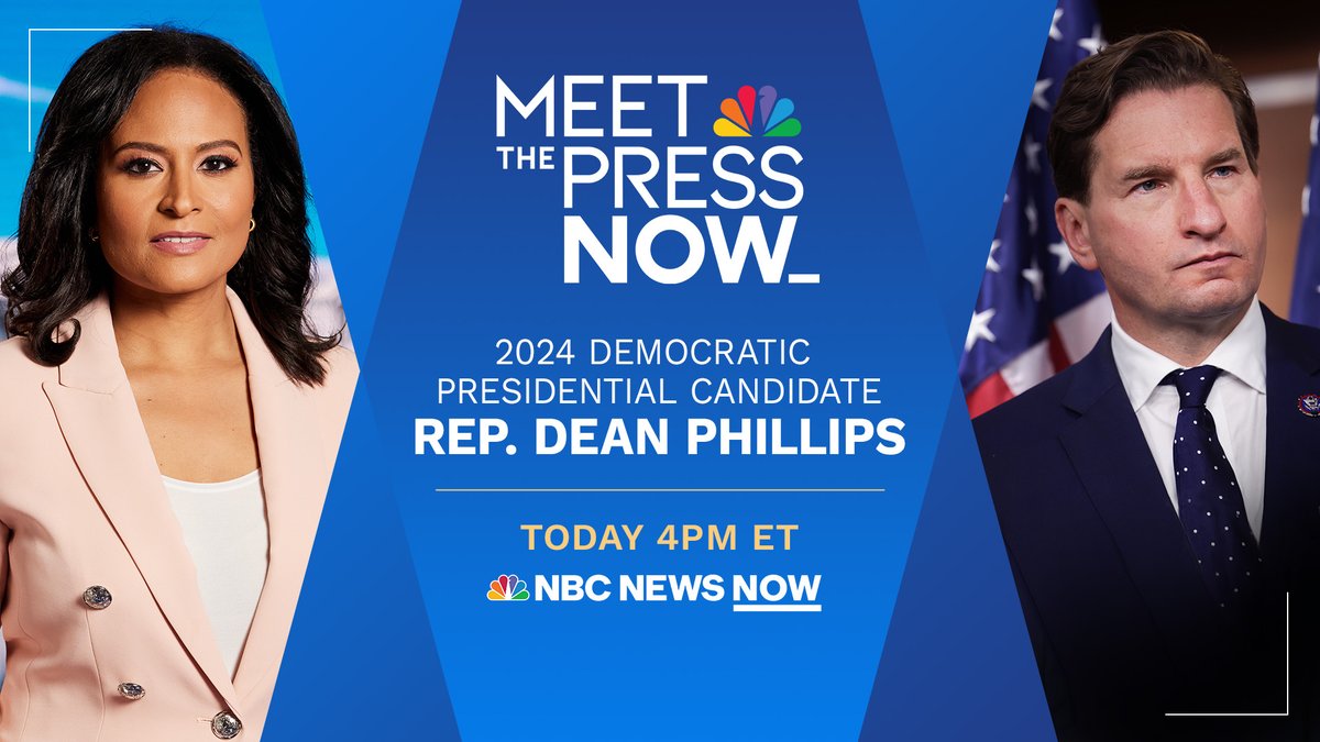 TODAY: Democratic presidential candidate Rep. @deanbphillips joins @kwelkernbc on Meet the Press NOW. Watch it on @NBCNewsNow at 4 p.m. ET.