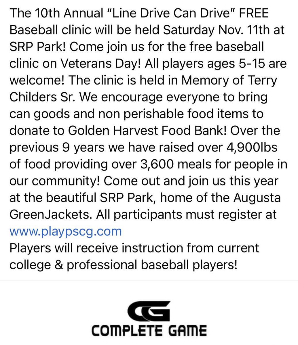 mattchilders9's tweet photo. 10th Annual FREE Baseball clinic! https://t.co/YBG4dl6b7q