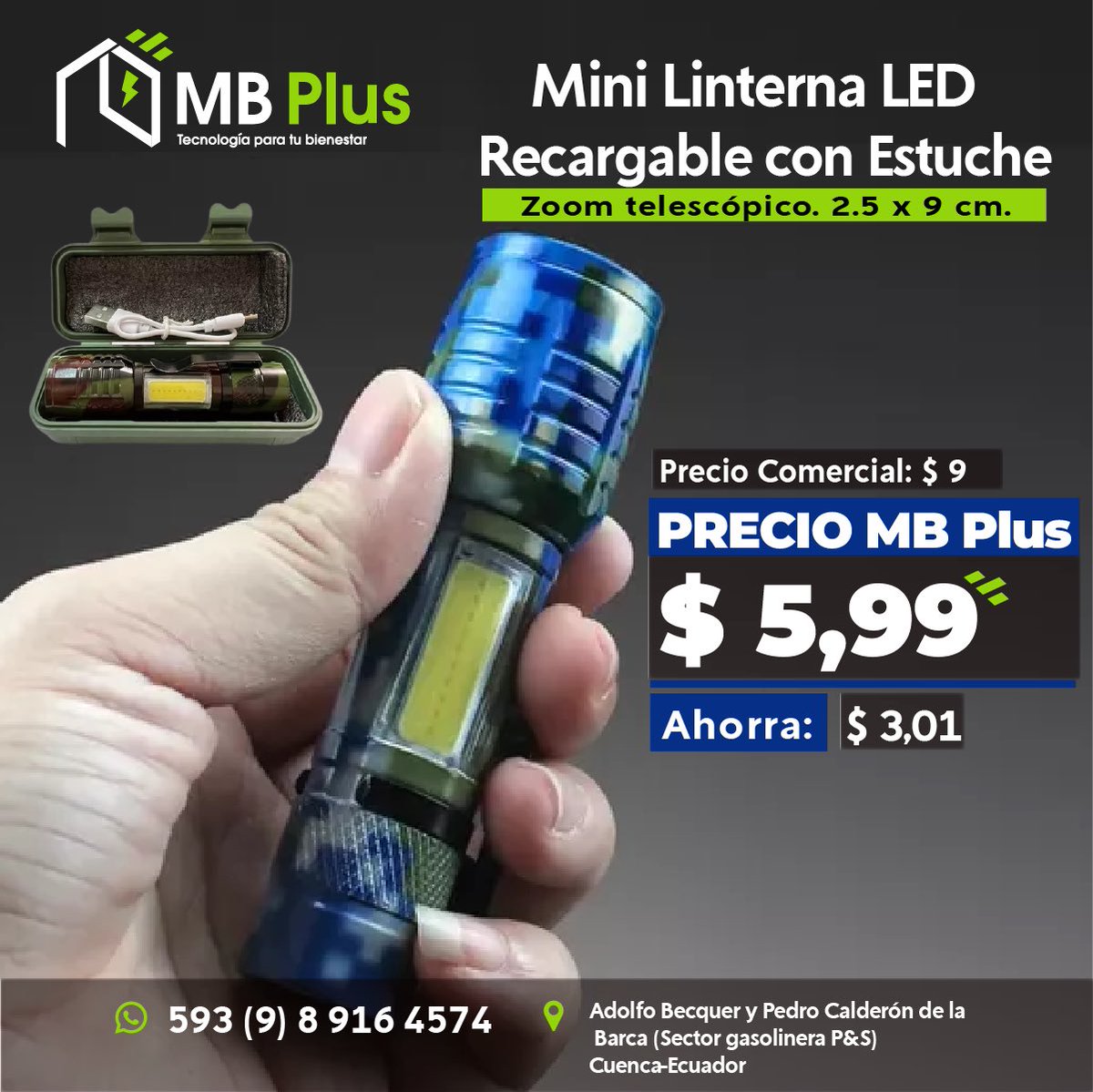 MBPlus5's tweet photo. 💥$5.99💥 🔦#MiniLinterna LED Recargable con Estuche 
📱 Pedidos: 0989164574
📍#Cuenca ubicación👉 https://t.co/WZ95PFwx72
@JaimeLopezNovil https://t.co/2yqLuWPRSx