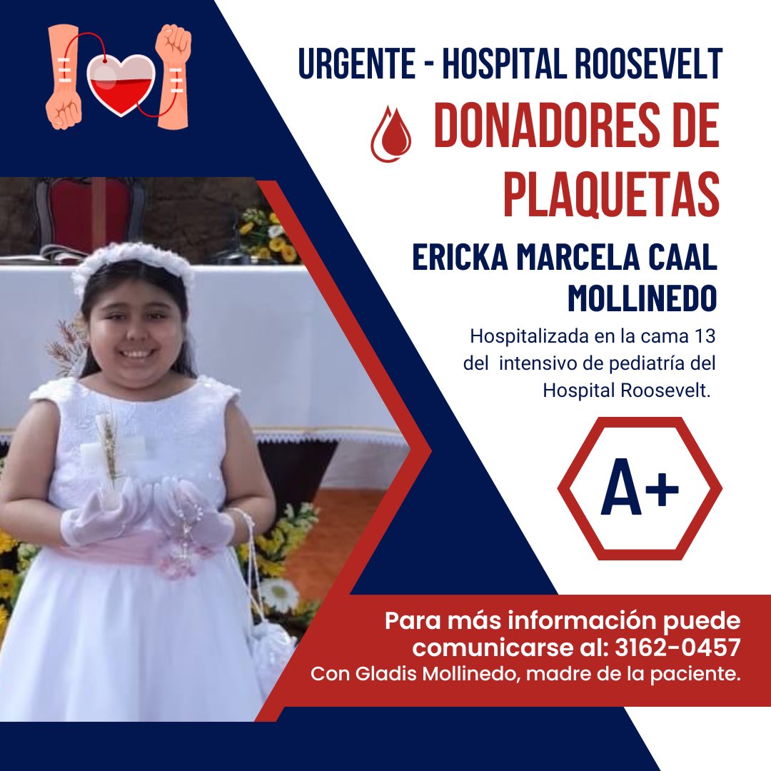 valdezpedia's tweet photo. Me hacen favor de compartir; es una paciente de Cobán que se encuentra grave en el intensivo del @HRooseveltGT

Al ser de Cobán, no tienen familia en la Ciudad de Guatemala y necesitan con urgencia Plaquetas, tipo de sangre A+

Requisitos en el primer comentario. 

RT por favor https://t.co/c8bODYxCuT