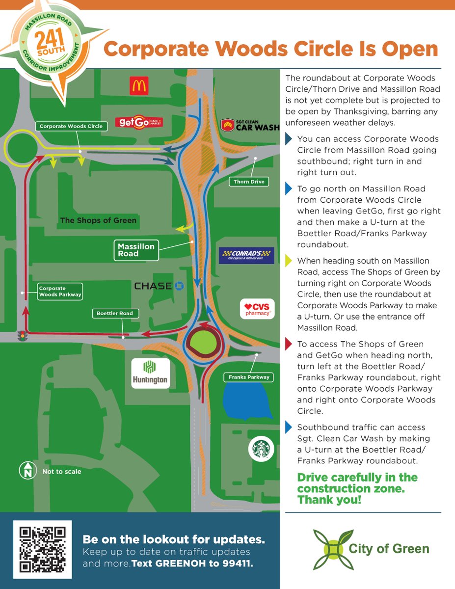 cityofgreen's tweet photo. CONSTRUCTION UPDATE: Corporate Woods Circle from Massillon Rd to Corporate Woods Parkway opens on Monday, October 30. https://t.co/KLR9CRtosY