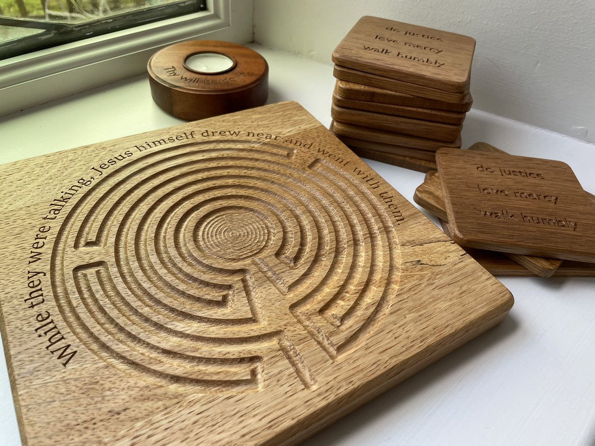 Made at The Chapel, coasters, Finger Labyrinths and candle holders.