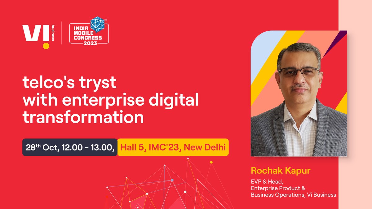 Stay tuned for our experts' sessions at #IMC2023 as they dwell upon the transformative power of technology & and innovation for businesses.  
#ViAtIMC #ReadyForNext #InnovationsForABetterLife #DigitalTransformation #Connectivity #DigitalAge #DigitalIndia #TechInnovation