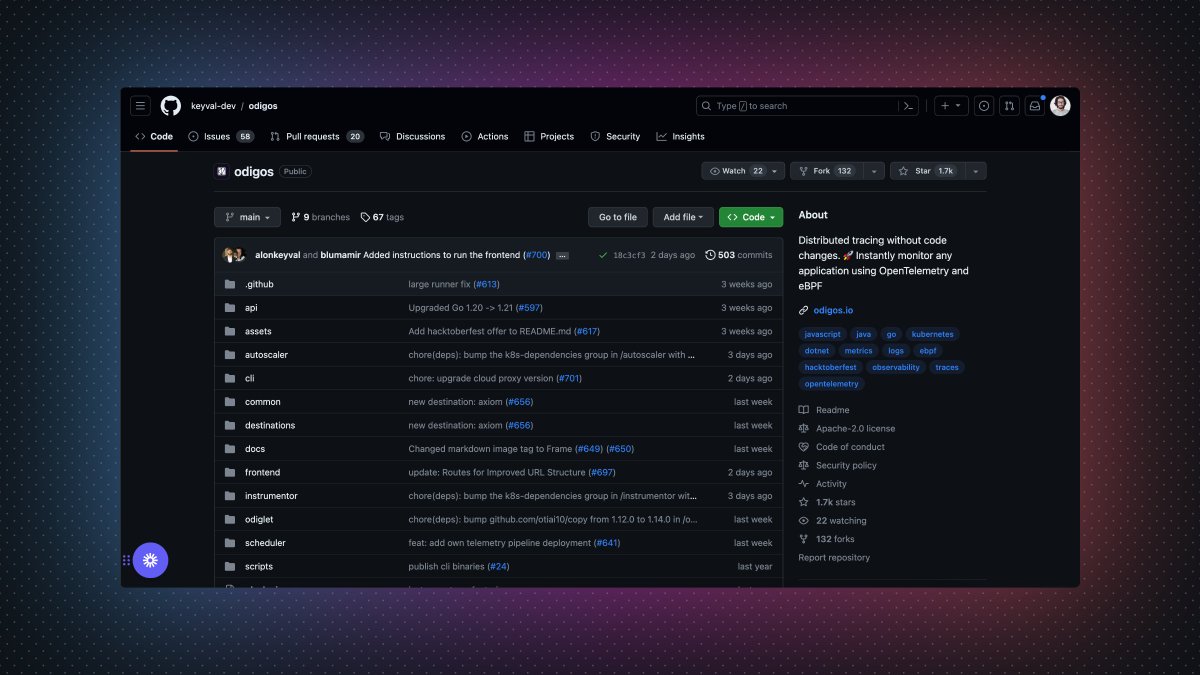 Prathkum's tweet photo. 2. Odigos

Odigos is a platform that helps you monitor and understand how your applications are performing.

Simplify distributed tracing by automatically generating observability pipelines for all applications without the need for code changes. 

→ https://t.co/2KgKEypuu2 https://t.co/QeYkymOdnz